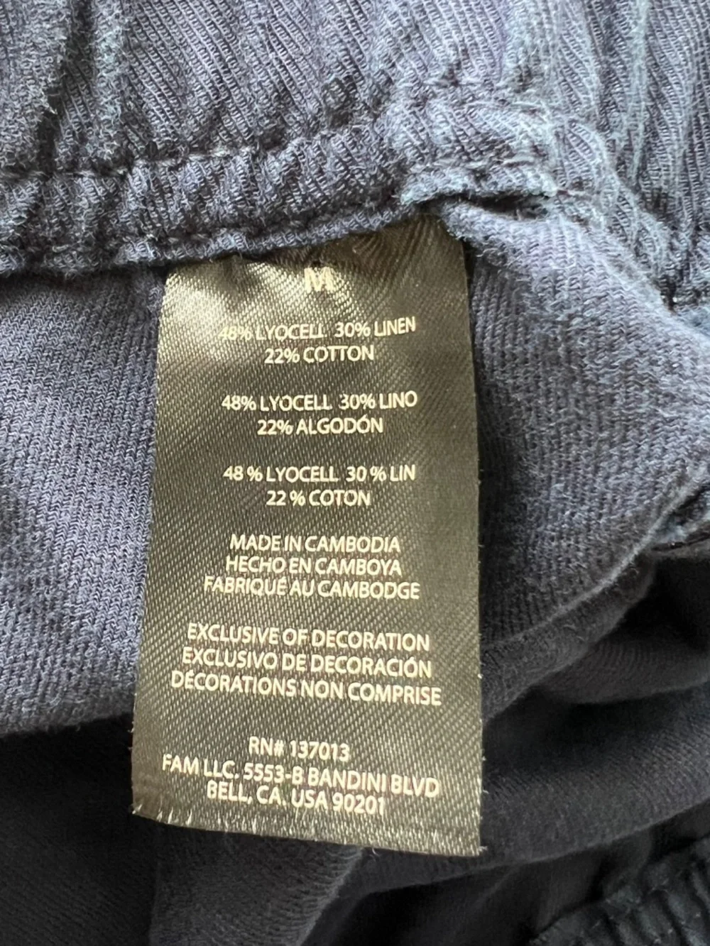 Banana Republic Sz M Navy Linen Blend Elastic Waist Pull On Cropped Pants Womens